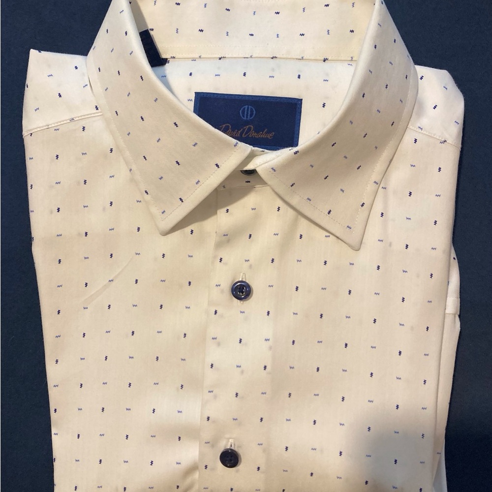 David Donahue White Dress Shirt with Navy Accents